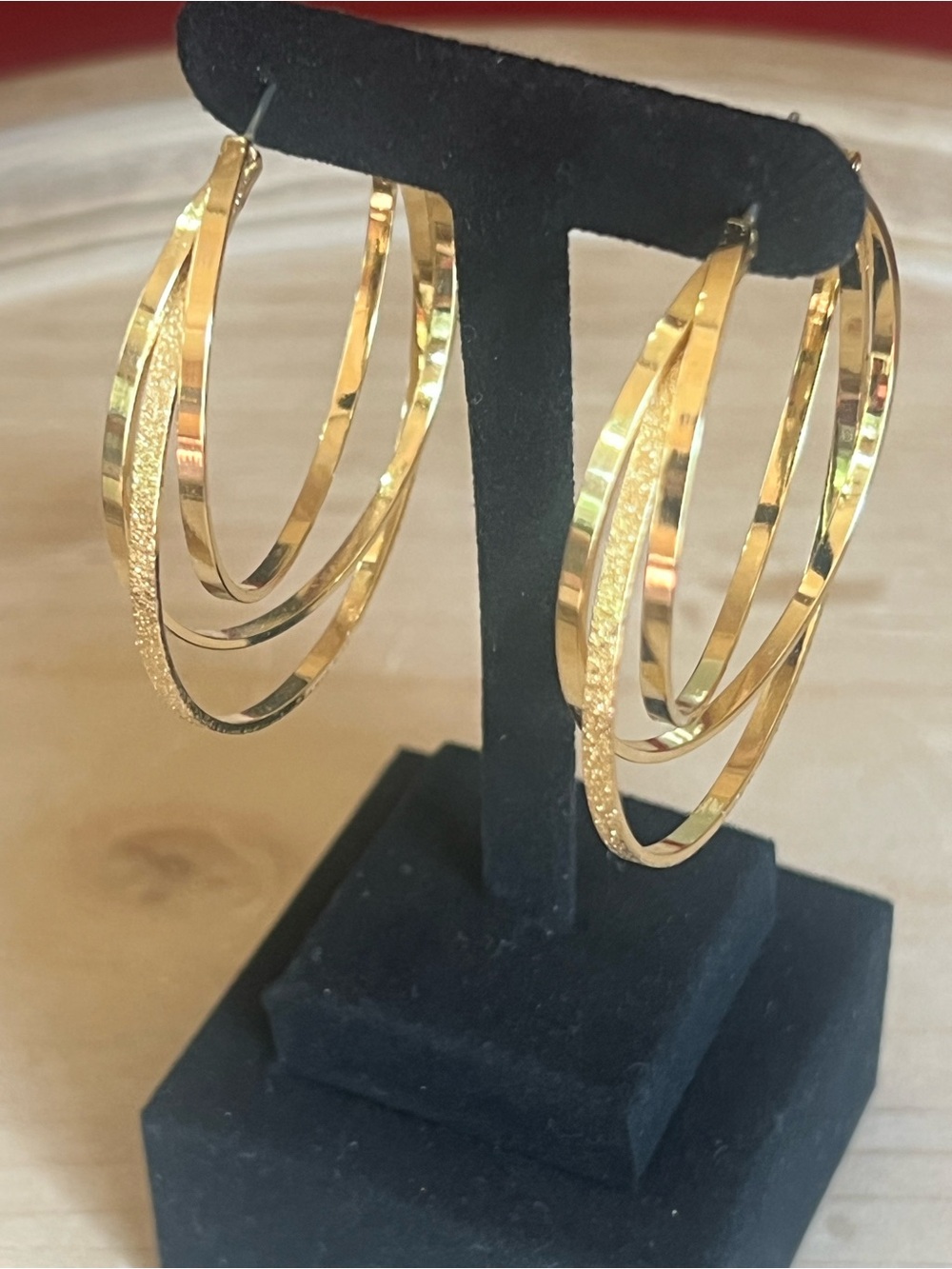Triple-Layer Gold Hoop Earrings with Textured Accents